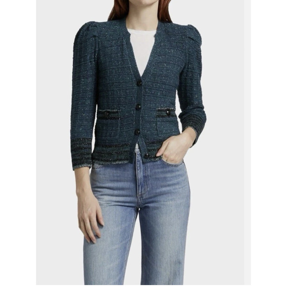 NWT L'Agence Jenni Waffle Stitch Cardigan Size XL Teal #3E512 - Picture 1 of 14